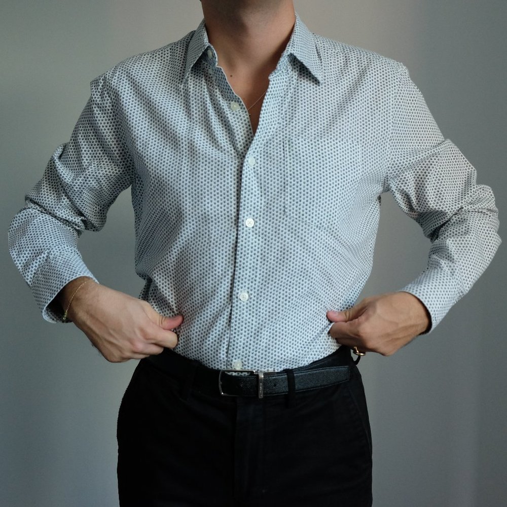 Medium Patterned Button Down White and Navy
